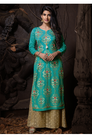 Blue Color Designer Chinnon Kurti